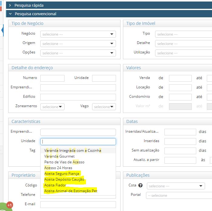 2.1 - na Convencional, você também pode pesquisar outras Características da Unidade, conforme exemplo.JPG