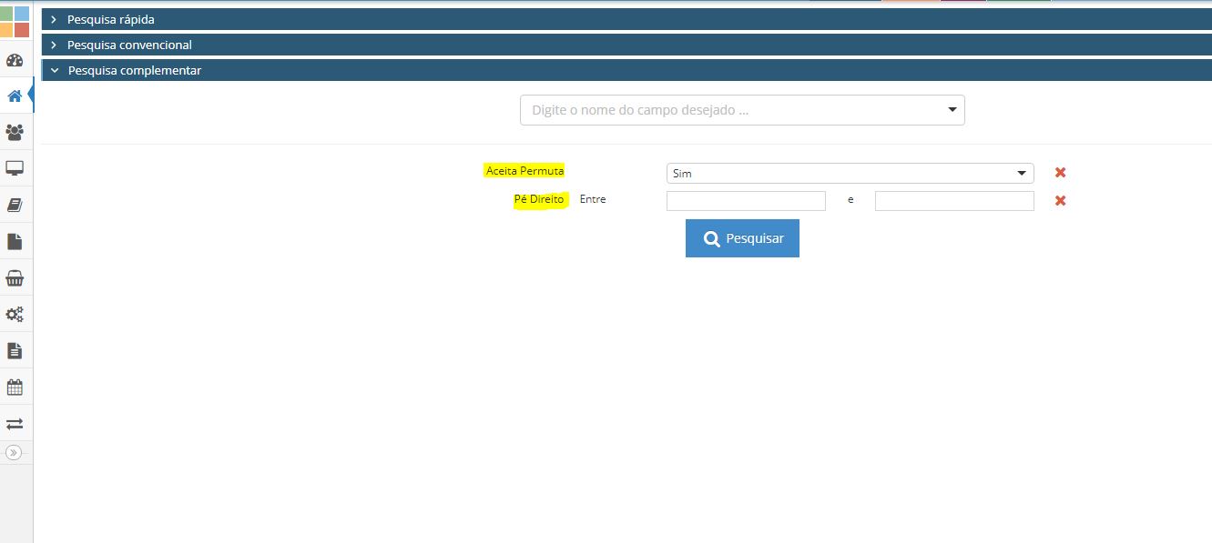 3 – em Pesquisa Complementar você terá acesso a outras informações, como por exemplo se Aceita Permuta, Pé Direito, Etc.JPG